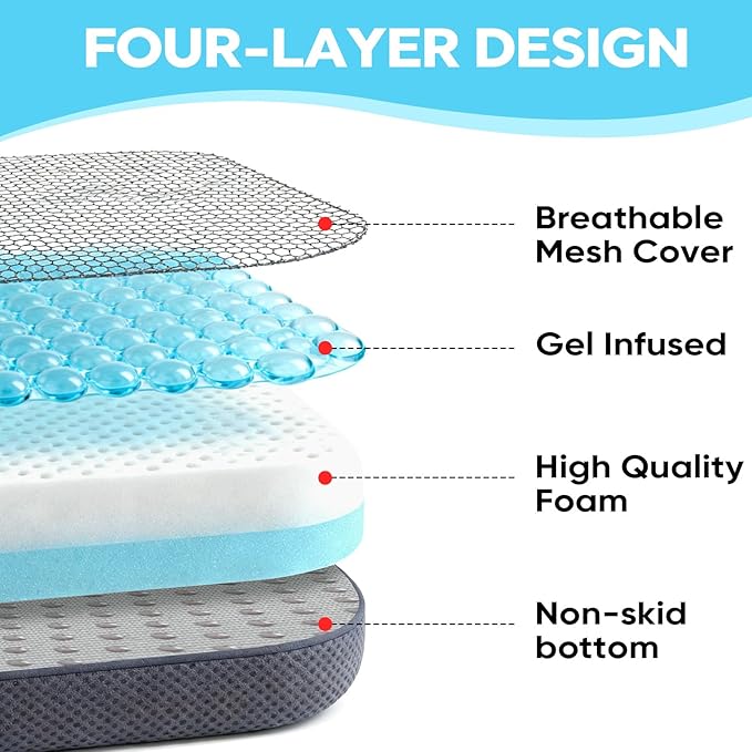 Thick Chair Cushions, Office Booster Seat Cushion to Tailbone Pain Relief, Non Slip Memory Thick Foam Cushion with Carry Handle