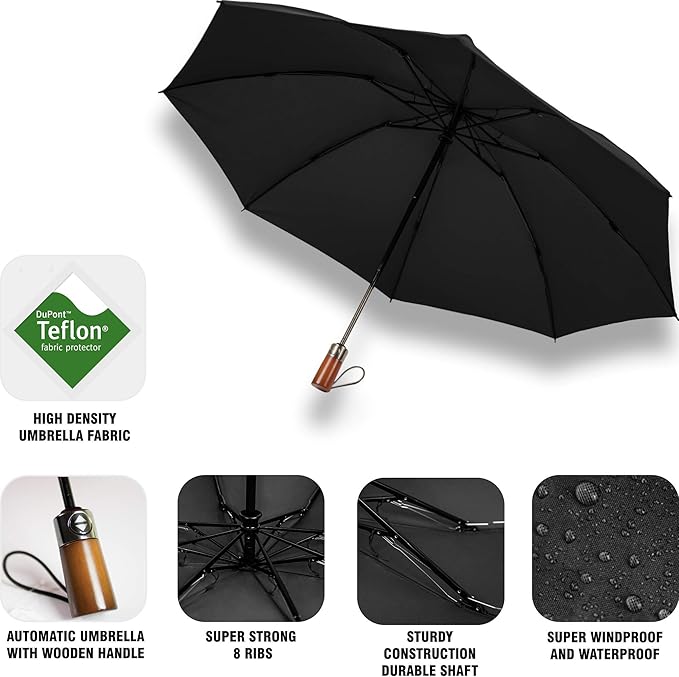 Raintrend Windproof Travel Umbrellas for Rain Automatic +10% Bigger Canopy Strong Frame Compact Folding Portable Umbrella for Women Men Backpack Purse