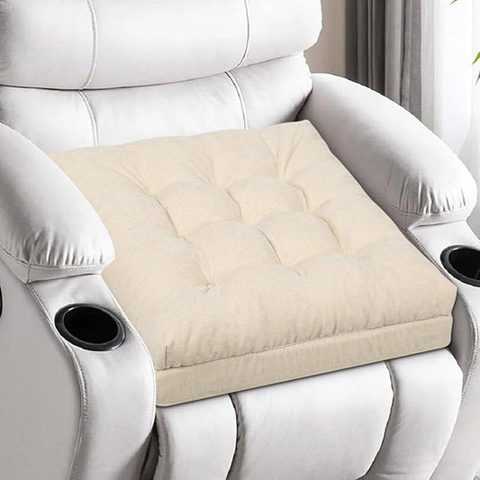 HAVARGO Recliner Cushions for Elderly, 20x20x4 Inch Thick Chair Cushion for Shorter Users Patent Design Soft Tufted Dual Layer Booster Seat Cushions for Seniors Recliner Risers Beige 1P