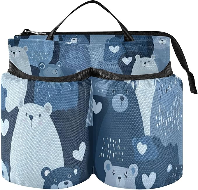 Luggage Cup Holder for Suitcases Free Hands Travel Cup Holder Portable Suitcase Cup Drink Holder Luggage Cup Caddy Bag Carrier Blue Bears and Hearts