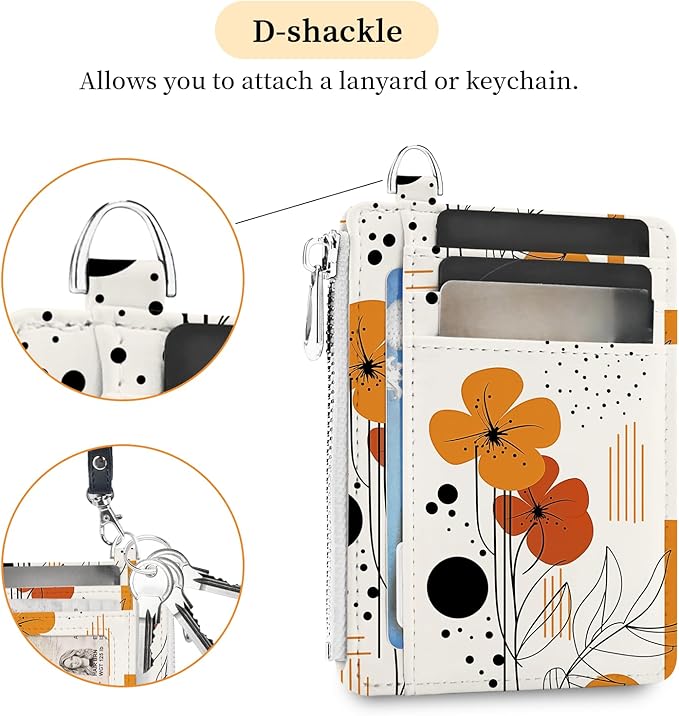 Hancynir Slim Wallet Women Credit Card Holder Abstract Boho Flower RFID Small Mini Card Case Front Pocket PU Leather Thin Travel Zipper Coin Cash ID Window Ladies Female Wallet Gifts