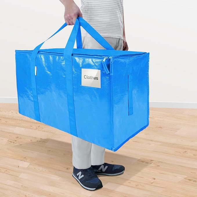TICONN 8 Pack Extra Large Moving Bags Heavy Duty with Zippers & Carrying Handles, Durable Storage Bags Moving Boxes for Closet Organizers and Storage (8 Pack, Sky Blue)