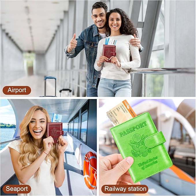 Herain Passport Holder for Travel Cruise Essentials, 2 Pcs Passport Cover Wallet Case Travel Gifts Women Men Family, RFID Passports Book Card Holders Travels Accessories Must Haves
