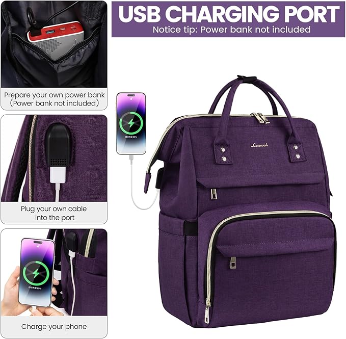 LOVEVOOK Laptop Backpack for Women,15.6 Inch Professional Womens Travel Backpack Purse Computer Laptop Bag Nurse Teacher Backpack,Waterproof Work Bags Carry on Back Pack with USB Port,Dark Purple