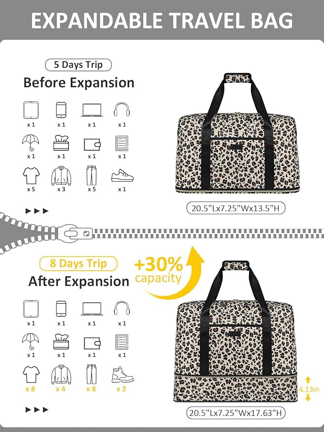 Expandable Travel Duffle Bags Weekender Overnight Bags for Women Men Hospital Bag for Women Labor Delivery with Toiletry Bag Waterproof