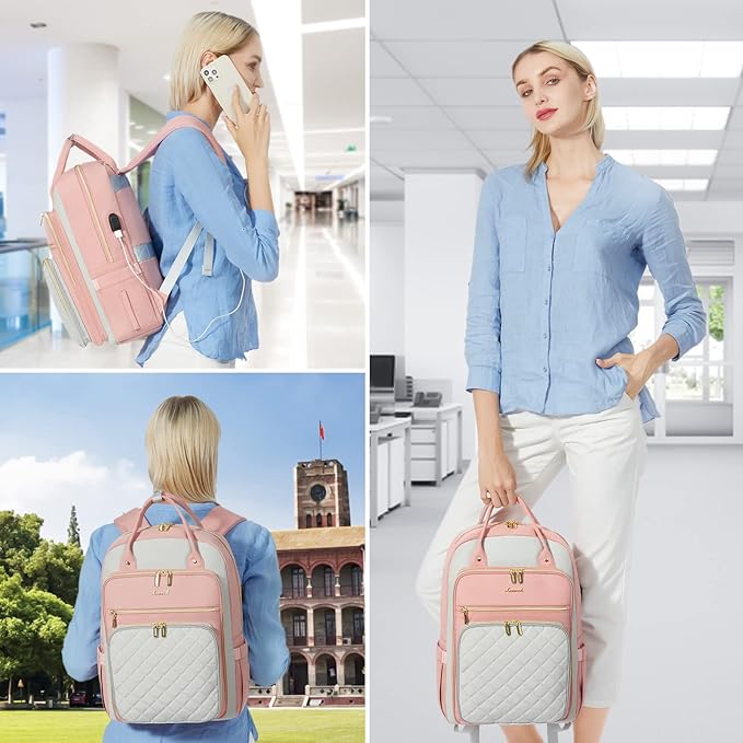 LOVEVOOK Laptop Backpack for Women, Water Resistant Travel Work Backpacks Purse Stylish College Business Teacher Nurse Computer Bag with USB Charging Port, Fits 15.6" Laptop