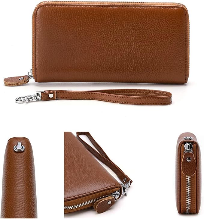 Moflycom Womens Wallet RFID Blocking Genuine Leather Zip Around Wallet Clutch Wristlet Travel Long Purse for Women