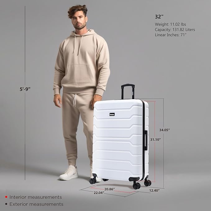 InUSA TREND Luggage with Spinner Wheels | Durable lightweight Hardside Suitcase, Travel Bag with Handle and Trolley | 32-inch Extra-Large Checked luggage | White