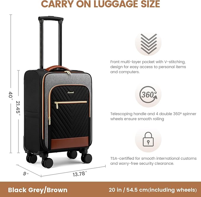 LOVEVOOK Carry On Luggage 22x14x9 Airline Approved,20 Inch Carry-on Suitcase for Women,Softside Suitcases with Wheels,Rolling Checked Luggage with TSA Lock,Lightweight Travel