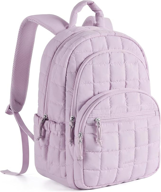 BAGSMART College Laptop Backpack, Travel Backpack for Women, Quilted Casual Daypack, Water-Resistant Bookbag for 15.6 Inch Laptop, Lavender