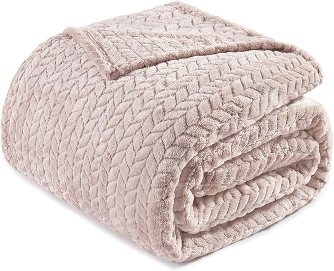 Exclusivo Mezcla Fleece Queen Size Blanket for Bed, 90x90 Inches Soft Cozy Jacquard Flannel Blankets, Lightweight Fuzzy Plush Warm for Women, Camel