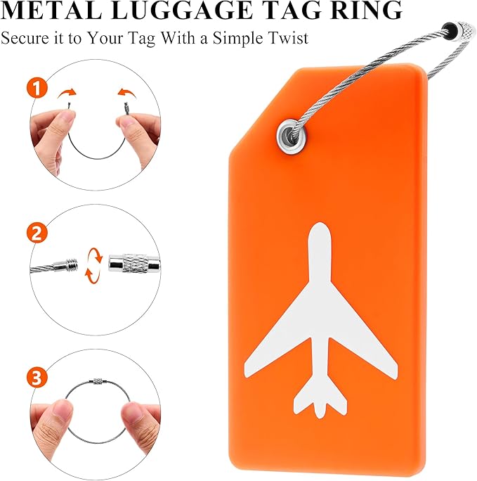5 Pack Silicone Luggage Tag for Suitcases with Stainless Loop, TSA Approved, Privacy Protection Travel Essentials Bag Tags by Gostwo, Orange