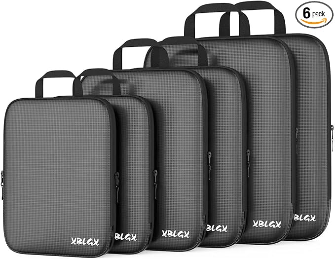 6 Set Compression Packing Cubes for Travel, Suitcases and Carry On, Luggage Organizer Bags for Travel Accessories
