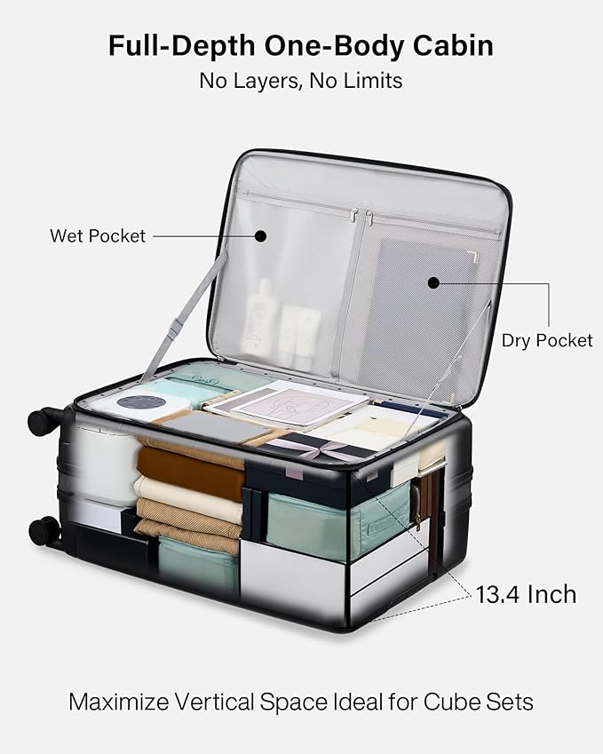Hanke Hardside Expandable Large Checked Luggage, 28 Inch Top Opening Trunk Luggages with Spinner Wheels, All-PC Hard Shell Suitcase, Lightweight TSA Approved (Jet Black, 120L)