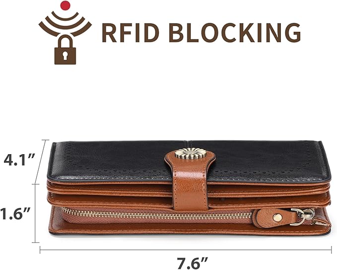 SENDEFN Wallets for Women Leather Credit Card Holder with RFID Blocking Large Capacity Wristlet | with RFID Blocking, Large Capacity, Wristlet, with RFID Blocking, Large Capacity, Wristlet