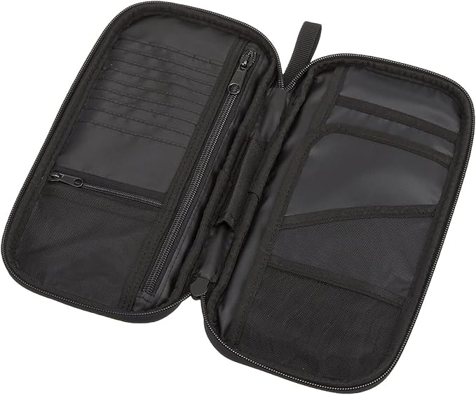Amazon Basics RFID-blocking Passport Wallet, Passport Holder for Travel, 100% Nylon Material with Durable Zipper Closure, Zippered Pockets, Slots for Cards, 10"x5", Black, Solid
