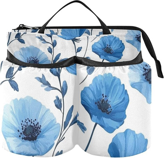 Blue Poppy Flowers and Branches Luggage Cup Holder Travel Portable Free Hand Drink Carrier Suitcase Drinks Beverage Holder Carry-On Bottle Mug Holder Organizer Bag Travelers Accessories