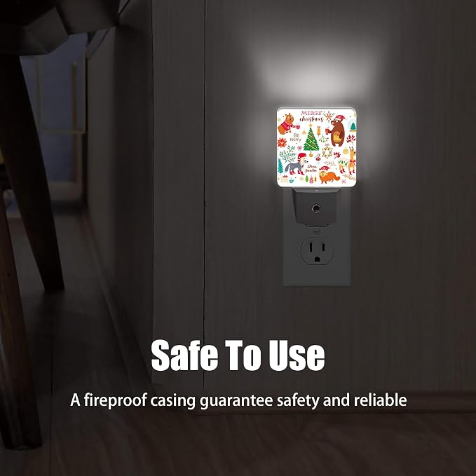 Christmas Forest Animals Night Light, New Year Decoration Plug into Wall with Dusk to Dawn Light Sensors, Warm Nightlights for Bedroom, Bathroom, Hallway, Kitchen, Gifts Ideal for Boys Girls Women