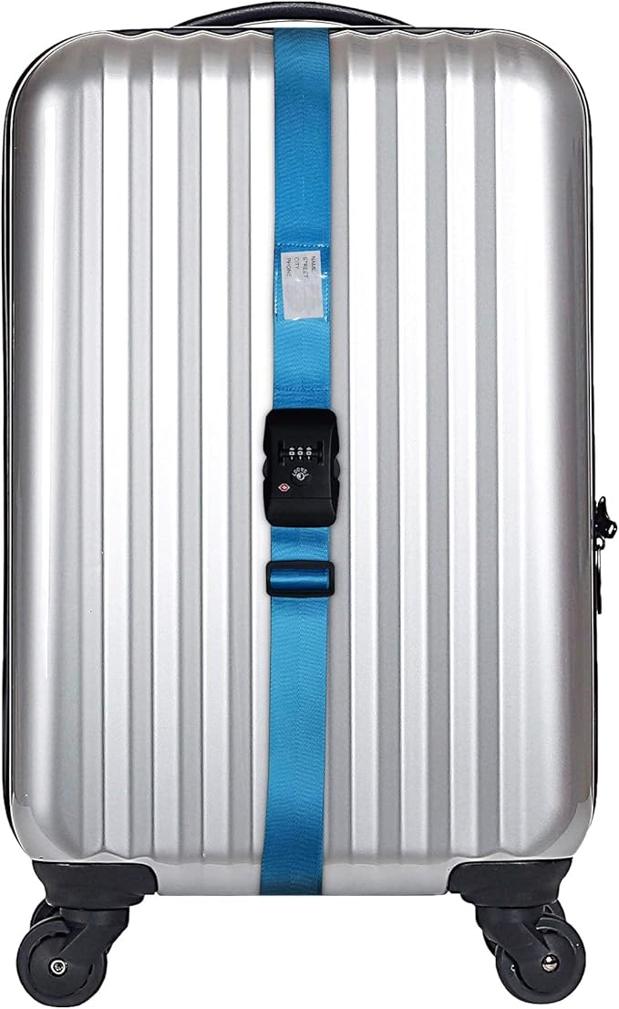 Heavy Duty Luggage Straps TSA Approved with Combination Lock Adjustable Travel Belt for Suitcases (Blue)