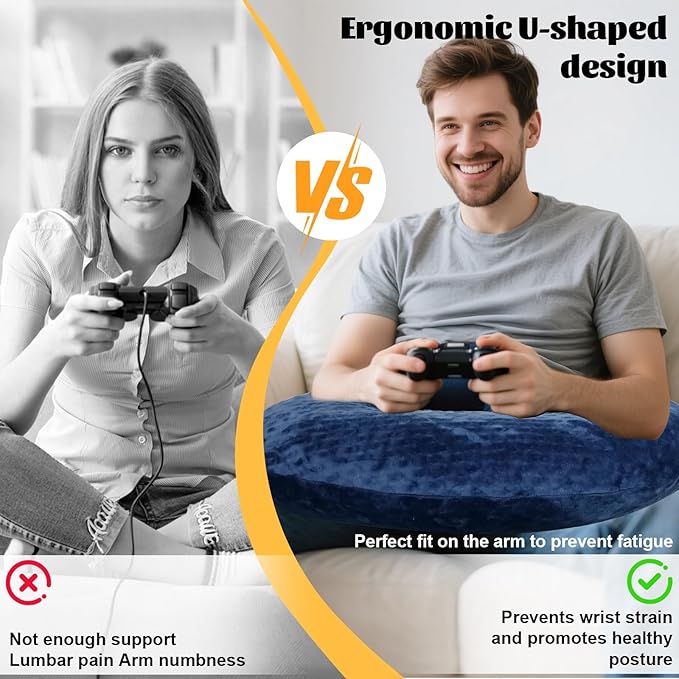 IFOYO Ergonomic Gaming Pillow for Lap, U-Shaped Crochet Pillow for Lap Support, Soft Reading Pillows Provide Arms Legs Neck Support to Long Gaming Sessions, Crocheting, Reading, Working