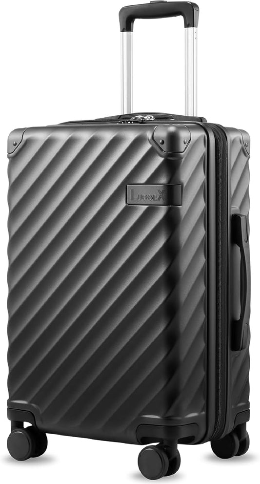 LUGGEX Carry On Luggage 22x14x9 Airline Approved, KVC Expandable Polycarbonate Hard Shell Suitcase for Travelling (EX-Core, Charcoal Metallic, 20 Inch, 40L-44L)