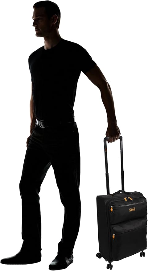 Lucas Ultra Lightweight Carry On - Softside 22.8-inch Expandable Luggage - Small Rolling Bag Fits Most Airline Compartments - Durable 8-Spinner Wheels Suitcase (Black)