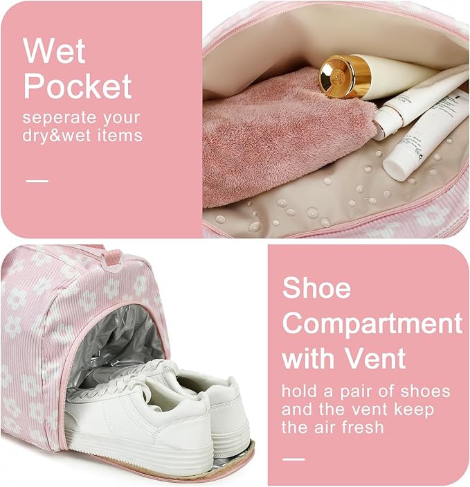 BLUBOON Duffle Bag Girls Kids Cute Gym Bag with Shoes Compartment & Wet Separation Waterproof Sports Overnight Travel Bag