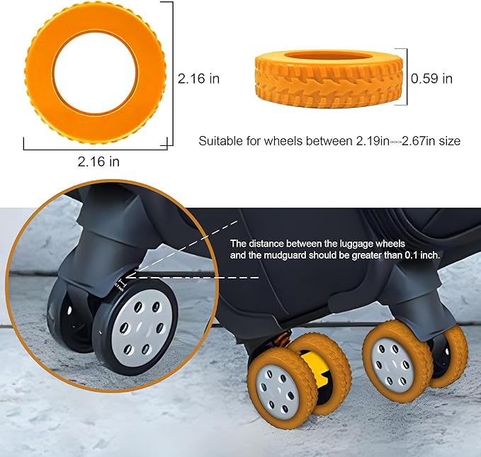 (8 Pack) Silicone Luggage Wheel Covers for 8-Spinner Wheel Suitcases, Mute & Shock Absorption Protector, Wear-Resistant & Noise-Reducing, Perfect for Travel (Orange)