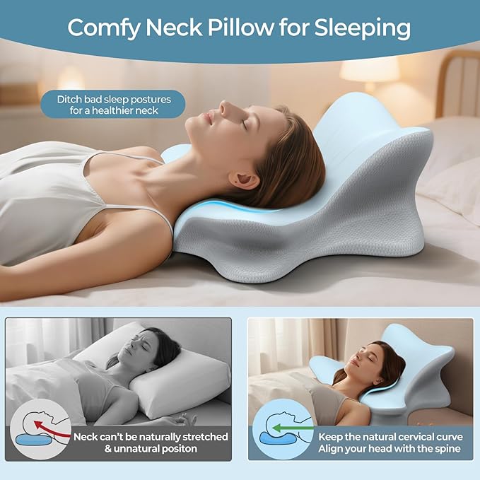 Cervical Neck Pillow for Pain Relief, Ergonomic Reading Pillow for Bed, Orthopedic Wedge Pillow Back Support Pillow, Contour Memory Foam Pillows for Sleeping, Couch Floor Use Lying, Leaning Reading