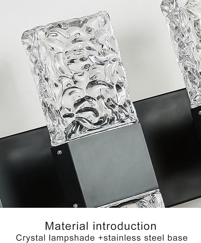 Black Bathroom Light Fixtures Crystal Bathroom Vanity Light 3 Light Over Mirror Modern LED Wall Light for Bathroom，6000K Cool Light，30 Watts