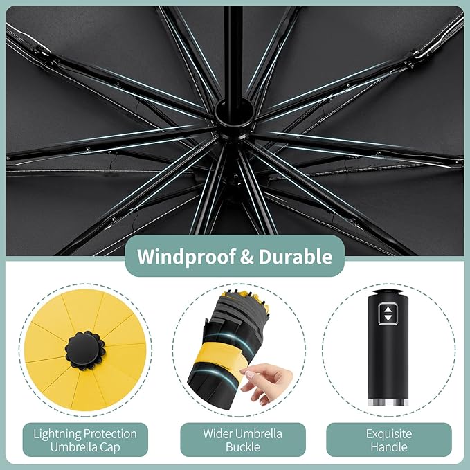Seniny Inverted Travel Umbrella, Automatic Umbrellas for Rain, Windproof Compact Umbrella with Reflective Stripe, Folding UV Umbrella Sun Umbrella, Portable Large Umbrella for Backpack, Lightweight