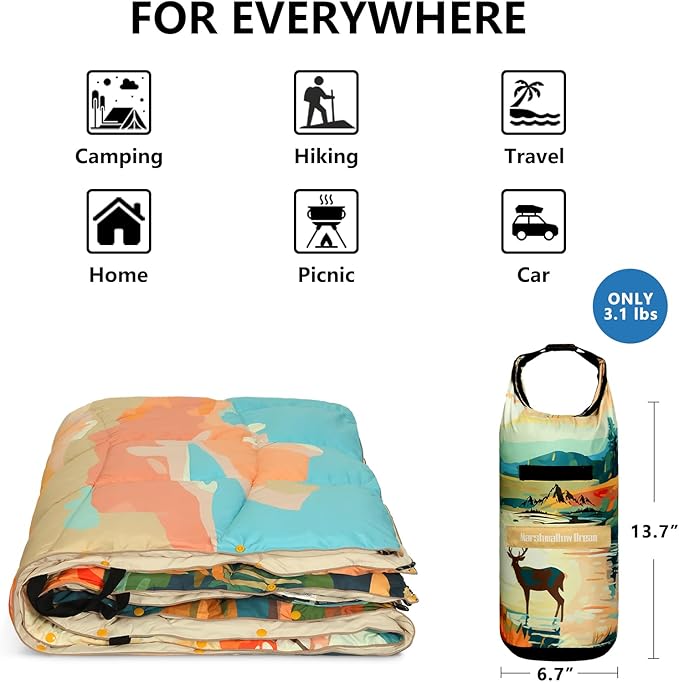 Camping Blanket, Puffy Blankets Lightweight Windproof Resistant for Outdoors,Hiking, Backpacking,Car,Picnic,Stadium