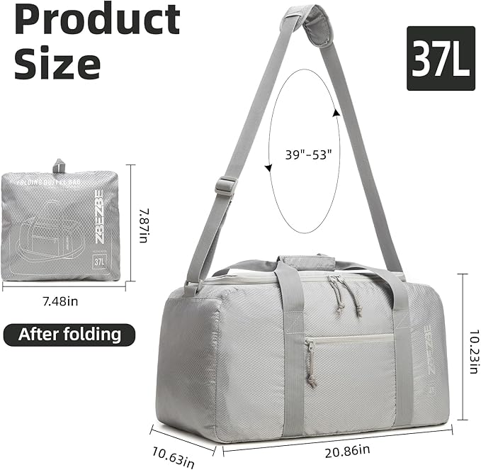 Foldable Travel Duffel Bag, Lightweight & Easy to Carry Water-Repellent Duffle Bag - 2-Way Zipper & Interior Pouch, Ideal for Weekend Trips, Daily Use,Camping，Sports