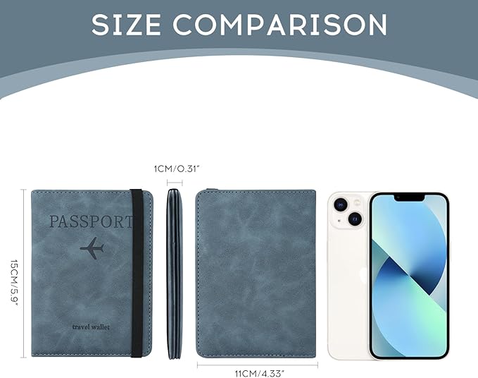 ILIYAH-Passport Cover-Passport Holder Travel Wallet-RFID Blocking Passport Case Travel Accessories Card Holder Wallet Unisex Travel Gifts (Greyish Blue)