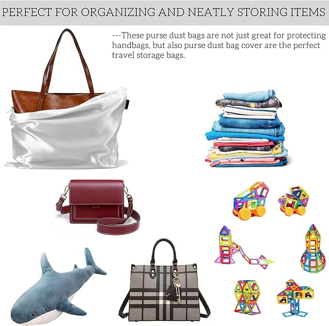 7 Pack Dust Bags for Handbags Storage Silk Cloth Bag With Drawstring Large Storage Pouch for Handbag Purse Shoes Boots