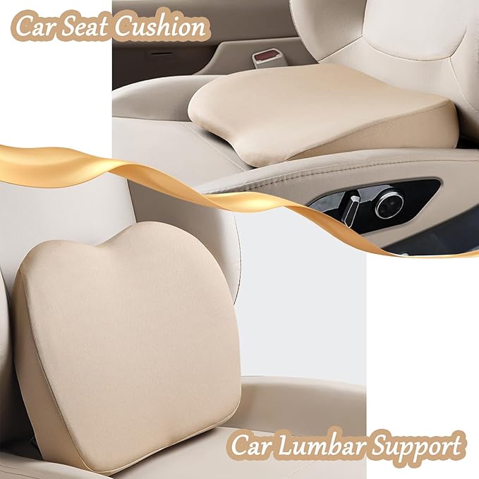 2 in 1 Wedge Car Cushions or Lumbar Support for Driving - 3.5 Inches Soft Memory Foam Driver Seat Cushion for Car Truck - Comfort Coccyx Cushion for Tailbone & Back Pain Relief, Black