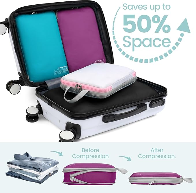 Cambond Compression Packing Cubes for Travel - Lightweight Expandable Travel Bags Luggage Organizers Travel Essentials Compression Cubes for Travel Space Saver for Carry on Suitcases Organizer