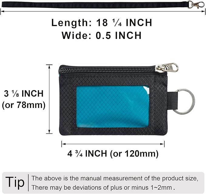 CHENSPRX Minimalist RFID Blocking Small Wallet with ID Window,WaterResistant Zip Id Case Wallet with Lanyard Keychain for Cards,Cash,Travel,Women,Men