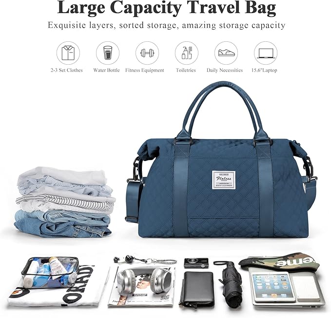 HYC00 Travel Duffel Bag,Carry-on Overnight Weekender Bags for Women,Sports Tote Gym Bag with Wet Pocket