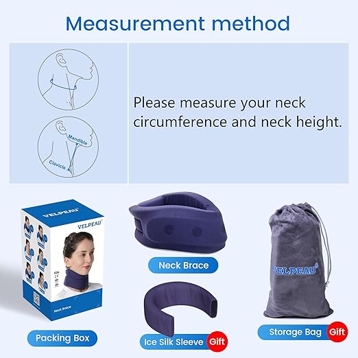 Velpeau Neck Brace for Neck Pain and Support - Soft Cervical Collar for Sleeping, Snoozing, Sleeping Upright, Anti-Snoring, Sleep Apnea for Women & Men (Blue, Enhanced Version, S: 10.5-11.5"/2.7")