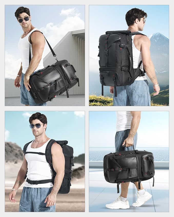SWICKY Carry on Travel Backpack, 40L-50L Laptop Backpack with Shoes Compartment USB Charging Port, Flight Approved Convertible Large Duffle Luggage Bag Backpack Fit 17.3 Inch Laptops for Men Women