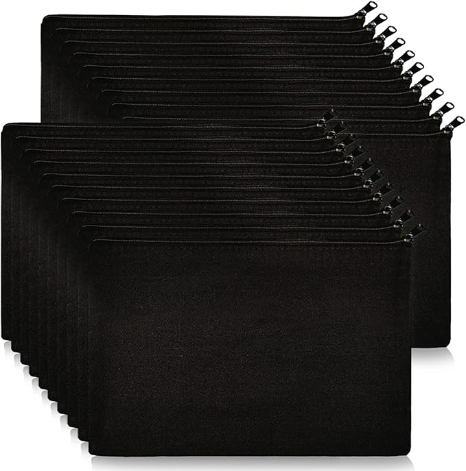 Koolmox 20 Pieces Bulk 9x7 Large Black Canvas Makeup Bags, DIY Canvas Pouch Cosmetic Pouches with Zipper for Gifts Craft Sublimation Heat Transfer Painting Patches Embroidery Travel Storage