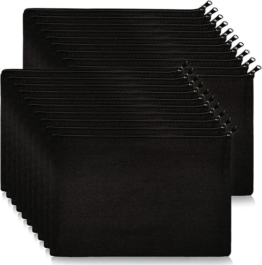 Koolmox 20 Pieces Bulk 9x7 Large Black Canvas Makeup Bags, DIY Canvas Pouch Cosmetic Pouches with Zipper for Gifts Craft Sublimation Heat Transfer Painting Patches Embroidery Travel Storage