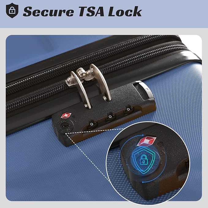 Merax 28 Inch Checked-Large Luggage with Wheels Aluminum Alloy Corner Hard Shell Suitcase TSA Luggage Suitcases for Travel Woman Men(Blue)