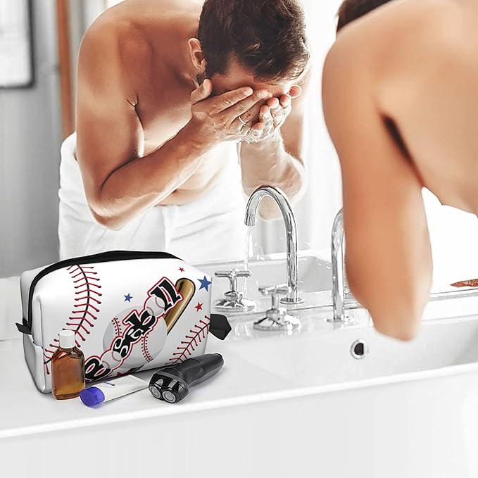 Kids Travel Toiletry Bag for Boys Girls - Waterproof Makeup Pouch Hanging Cosmetic Wash Bags Dopp Kit Shaving Bag for Toiletries Accessories(Baseball)