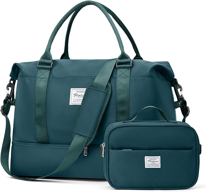 Weekender Bags for Women, Travel Duffel Bags with Shoe Compartment,Personal Item Travel Bag for Airlines, Carry on Overnight Tote Bag for Women with Toiletry Bag, Peacock Blue