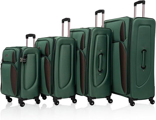 4 Piece Softshell Expandable Luggage Sets, Lightweight Travel Suitcase Set with Lock and 360°Swivel Spinner Wheels, Durable Softside Luggage, 20 in/24 in/28 in/32 in, Dark Green