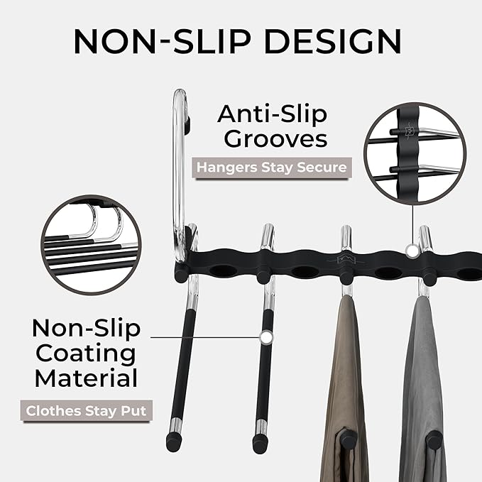MORALVE Pants Hangers Space Saving - 4 Pack - Non-Slip Multi-Layer Space Saving Hangers - Multifunctional Clothing Rack for Closet Storage - Ideal for Jeans, Trousers, Skirts, Scarves & Slacks (Black)