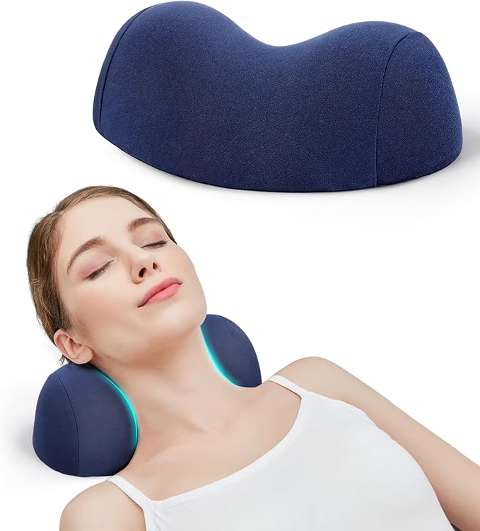 ComfortLife Small Neck Stretcher Pillow for Pain Relief, Medium Soft Cervical Traction Device Neck Mild Support Pillow Foam Cervical Neck Pillow for Tension Muscle Relax Relief (Dark Blue)
