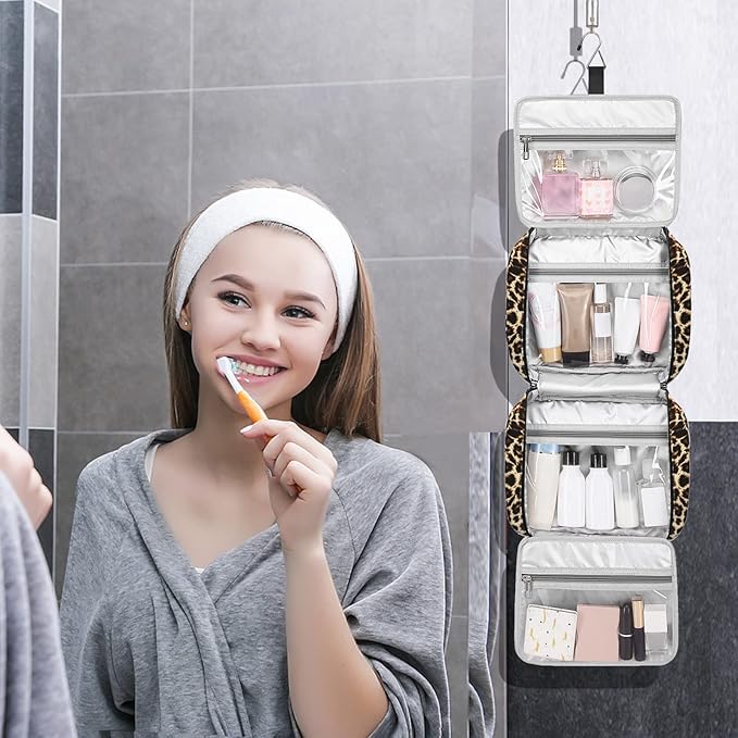 Bosidu Hanging Travel Toiletry Bag,Large Capacity Cosmetic Travel Toiletry Organizer for Women with 4 Compartments & 1 Sturdy Hook,Perfect for Travel/Daily Use/Christmas